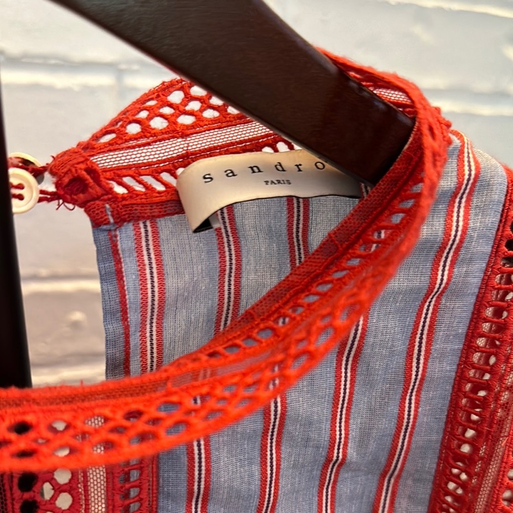 Sandro Red and Blue Striped Women's Top - Picture 3 of 8